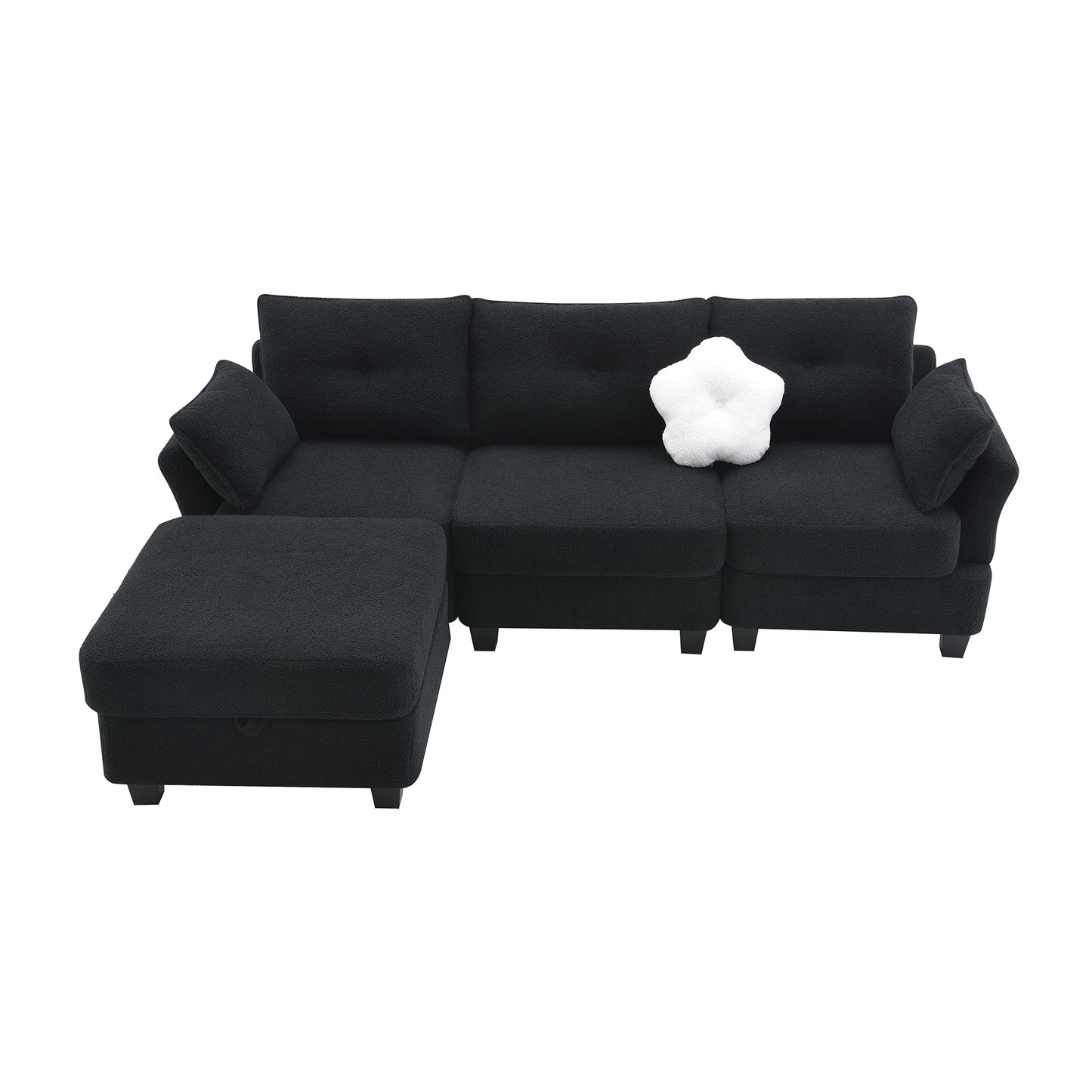 Modern Teddy Velvet Sectional Sofa with Charging Ports and Storage Ottoman - 4 Seat L-shaped Couch