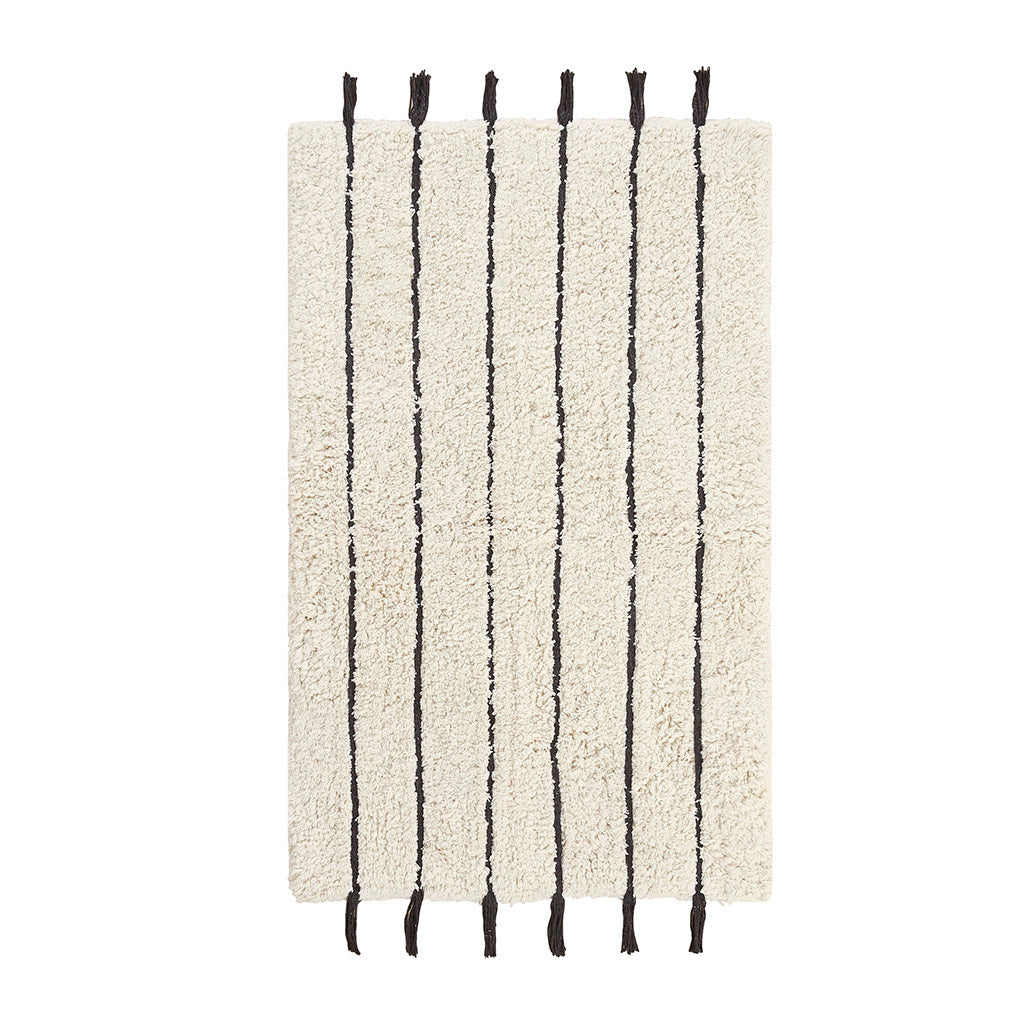 Striped Cotton Bath Mat with Tassel Detail