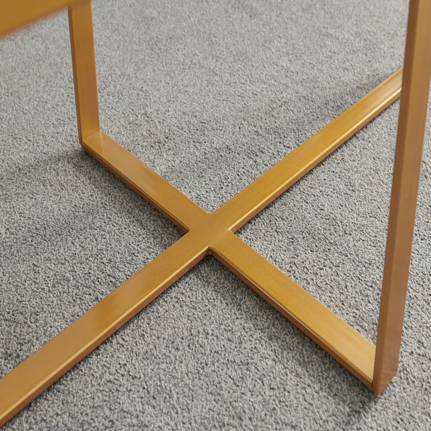 Sleek Rectangle Coffee Table with Golden Metal Frame and Tempered Glass Tabletop