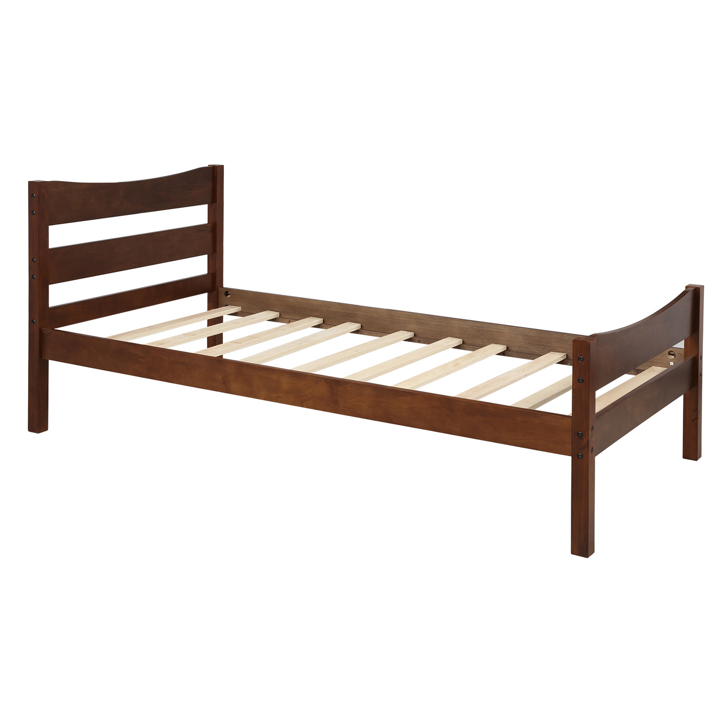 Twin Size  Wood Platform Bed with Headboard and Wooden Slat Support (Walnut)