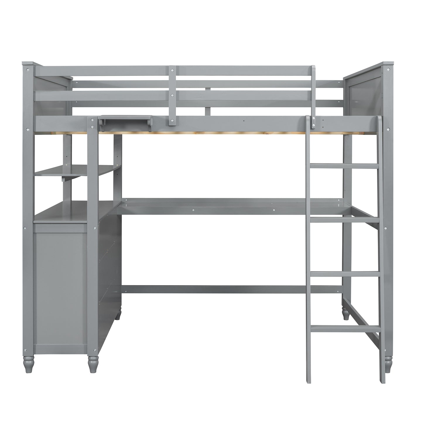 Full size Loft Bed with Drawers and Desk, Wooden Loft Bed with Shelves - Gray