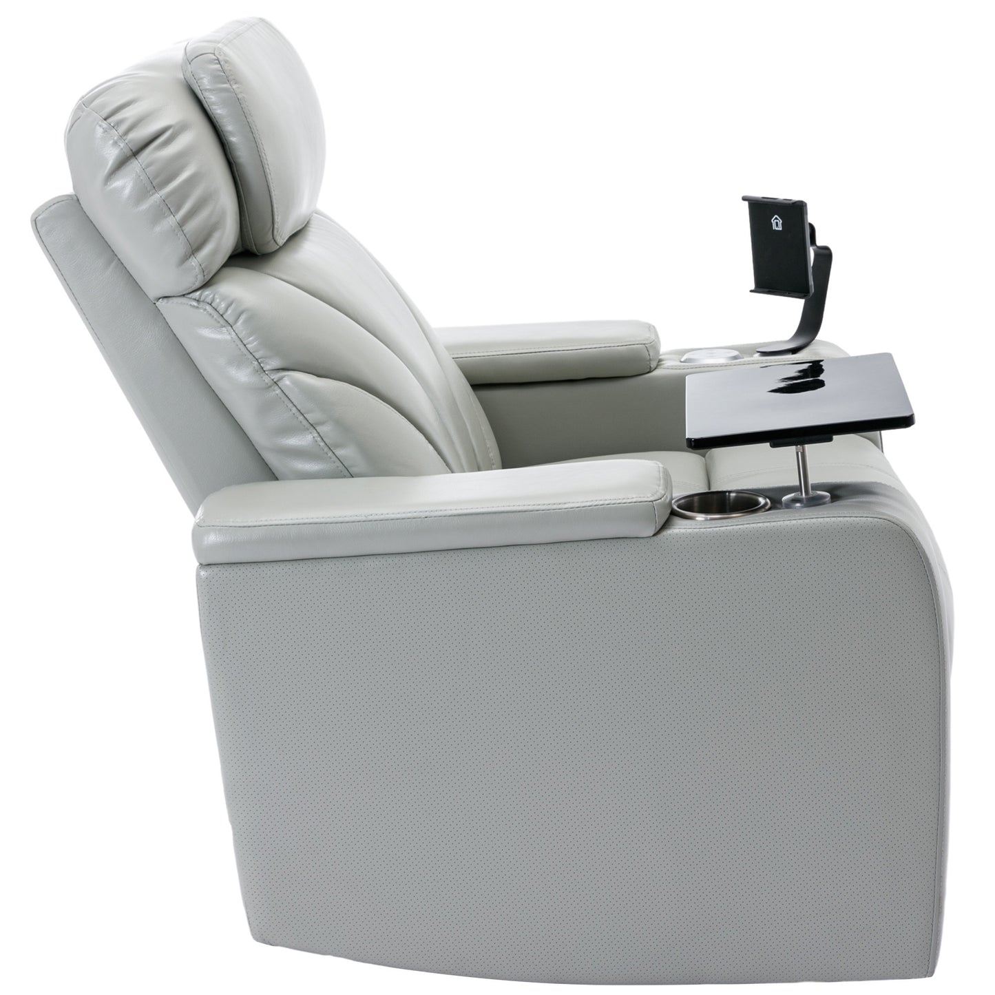 Ergonomic Power Motion Recliner with USB Charging and Hidden Storage, Home Theater Seating with Stereo and Cup Holder (Light Grey)