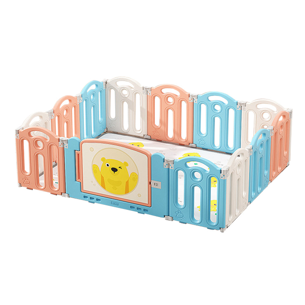 47.2inch x62.9inch Bear Macaron Color Foldable Playpen, Baby Safety Play Yard With Fence Indoor Toys With Play mat 12panel and 1 play mat