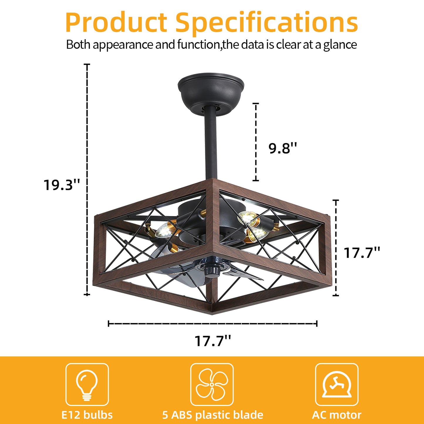 18-inch Retro Style Ceiling Fan with Remote Control and Reversible Inverter Motor