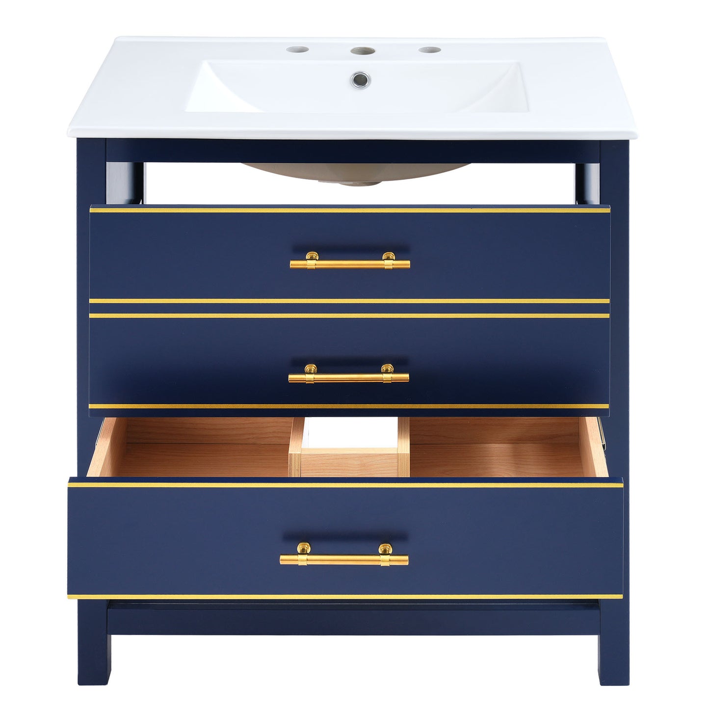 Modern 30inch Navy Blue/White Bathroom Vanity Cabinet Combo with OpenStorge, Two Drawers