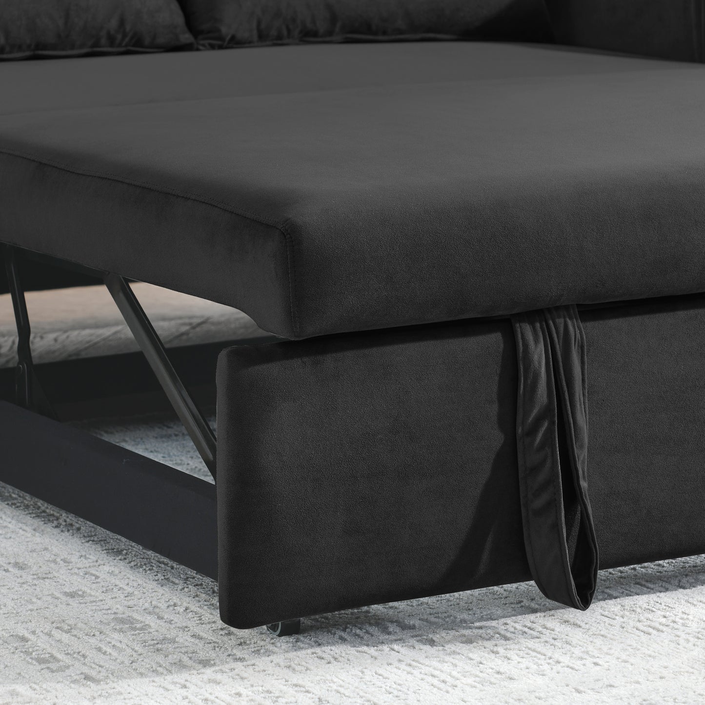 55 Modern Velvet Convertible Sofa Bed with Adjustable Backrest and Detachable Arm Pockets