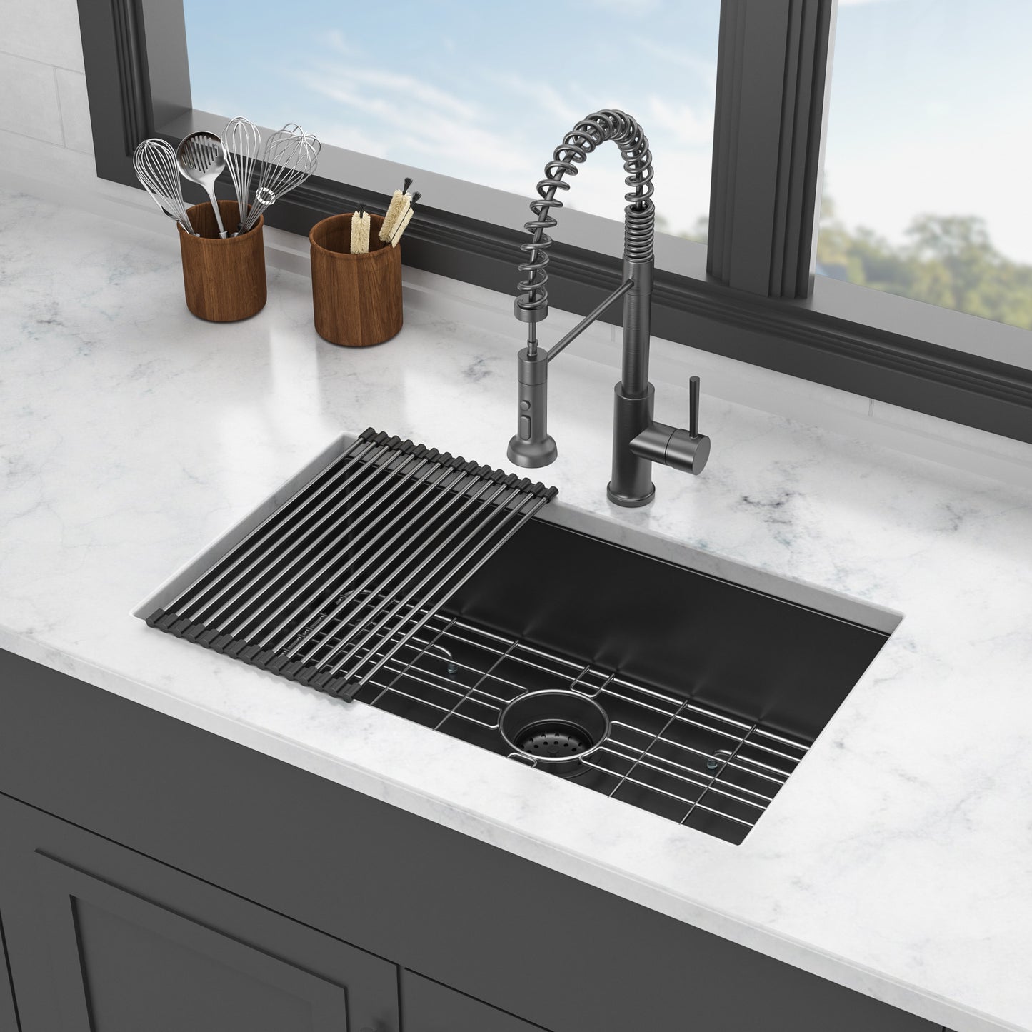 Gunmetal Black 30 Undermount Kitchen Sink - SUS304 Stainless Steel Single Bowl 10 Deep Sink