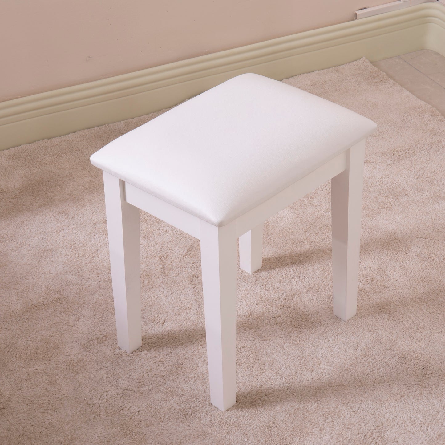 Vanity Stool Makeup Bench Dressing Stool with Cushion and Solid Legs,White