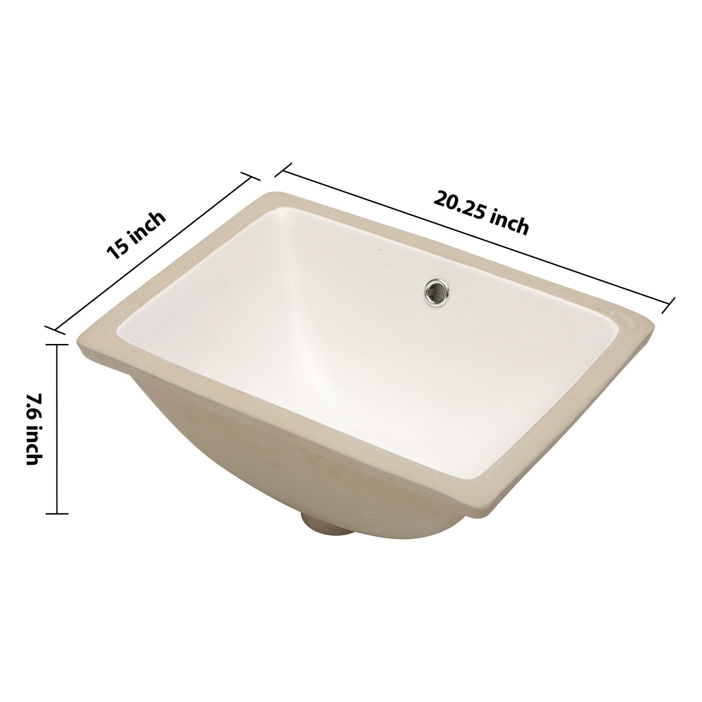 20.25"x15" White Ceramic Rectangular Undermount Bathroom Sink with Overflow