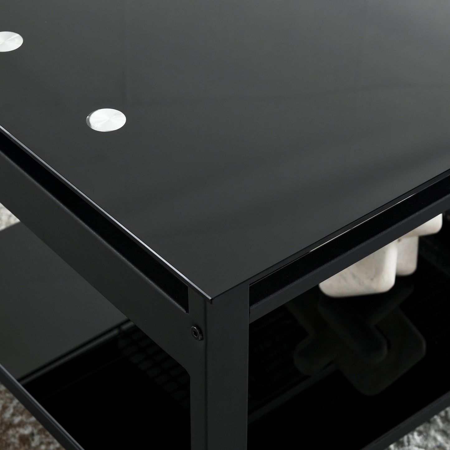 Black Lift Coffee Table with Hidden Storage Shelves and Tempered Glass Top Dining Table