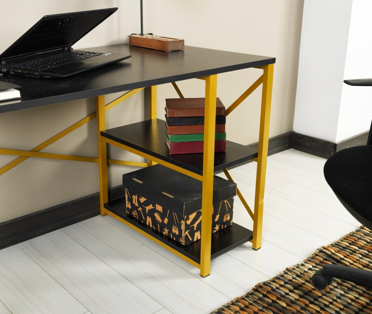 Sophisticated Black and Gold Writing and Computer Desk