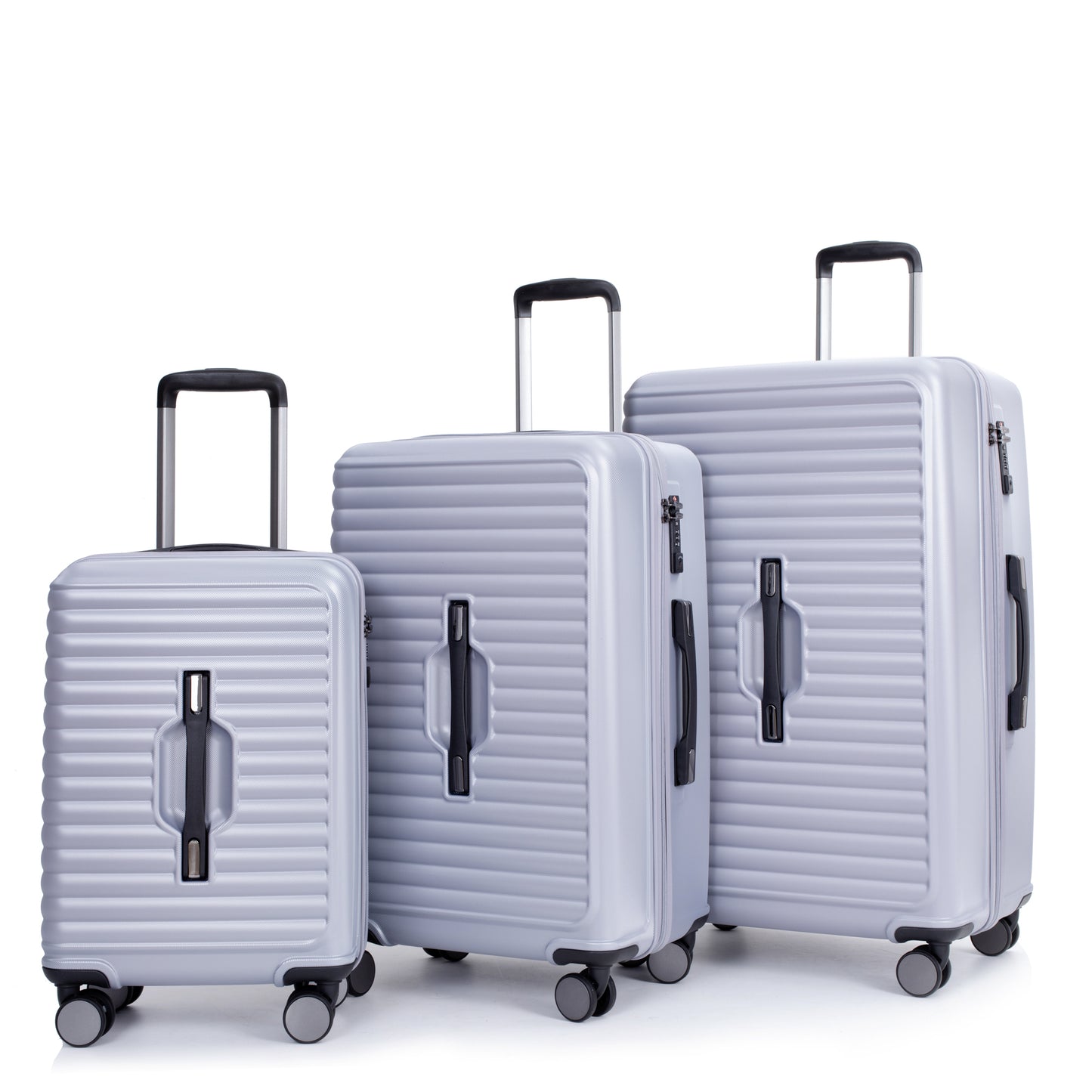 3 Piece Luggage Sets PC+ABS Lightweight Suitcase with Two Hooks, 360° Double Spinner Wheels, TSA Lock, (21/25/29) Gray