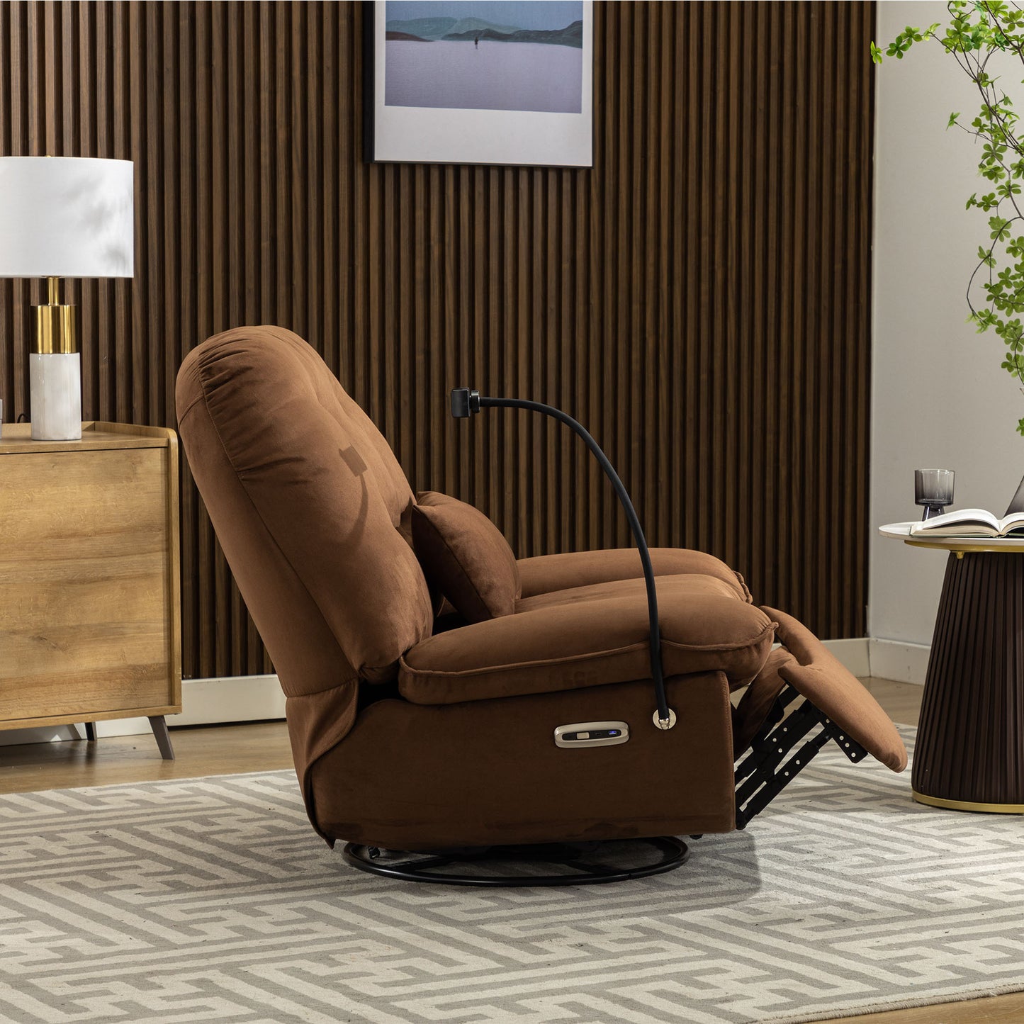 Intelligent Brown Power Recliner Sofa with Swivel, USB Charger, Bluetooth, and Voice Control