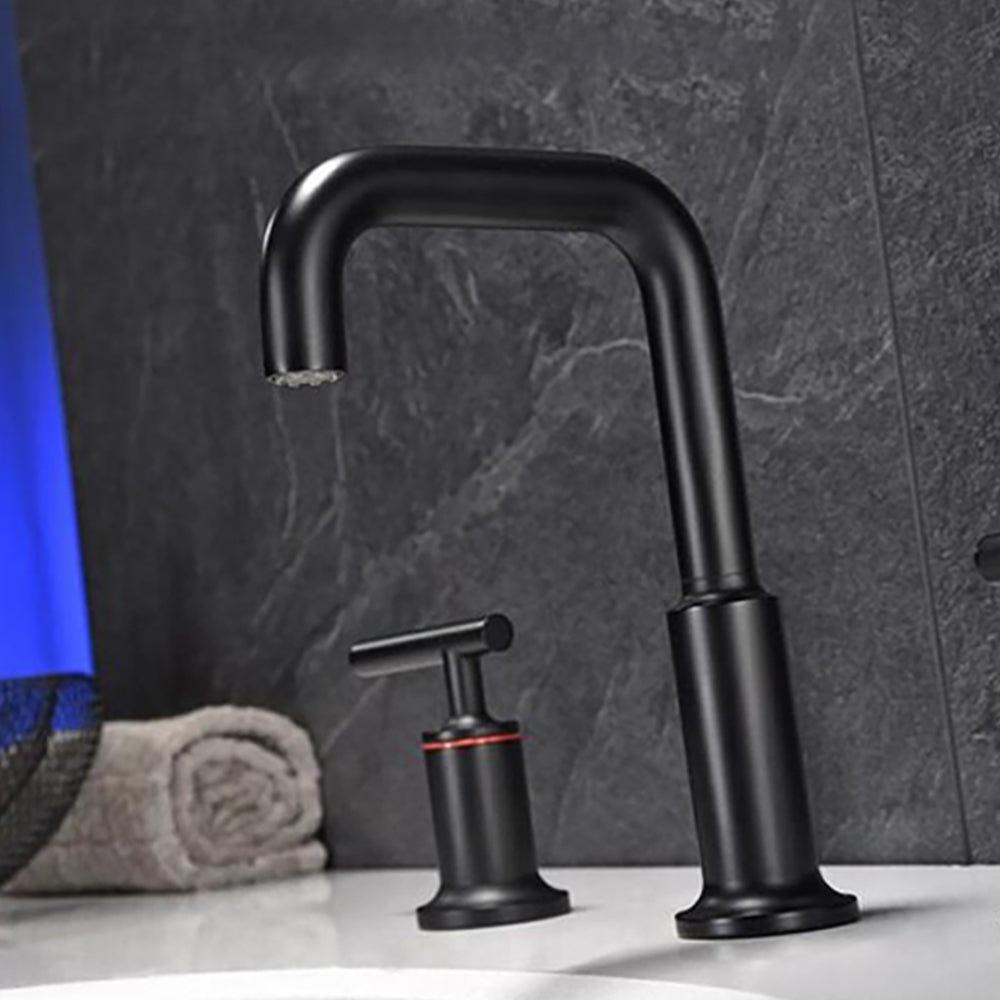 Modern Matte Black Widespread Bathroom Sink Faucet with CUPC Water Supply Hose and Cartridge