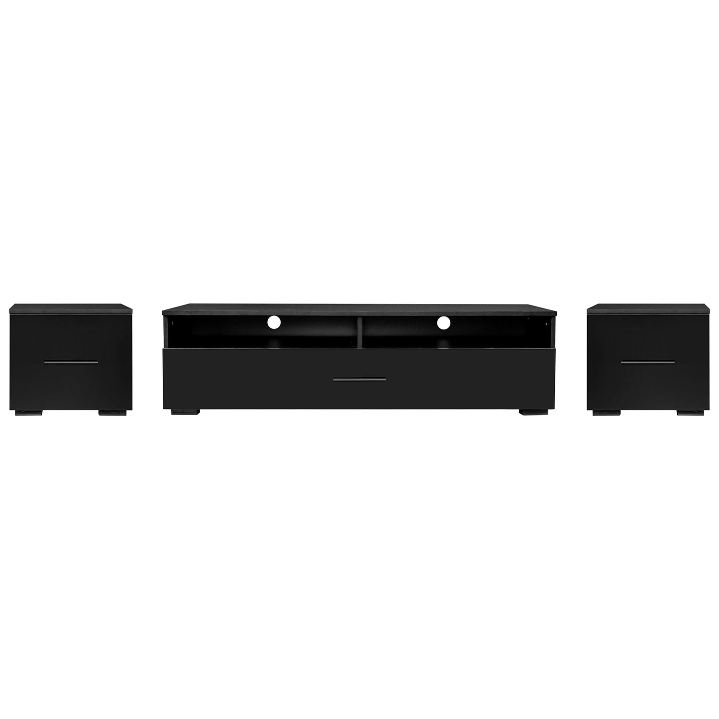 Modernized Black Floating TV Stand Set with 16-Color LED Lights for 90+ inch TV