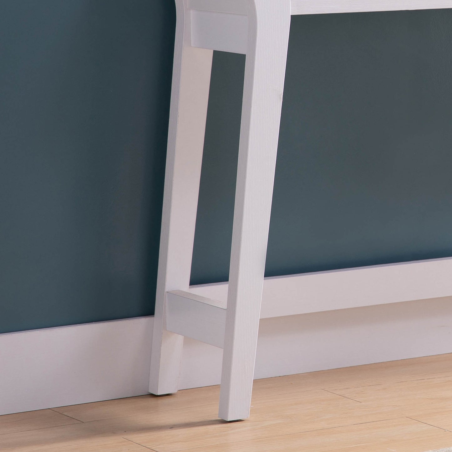 White Console Desk with Drawer and Side Shelves