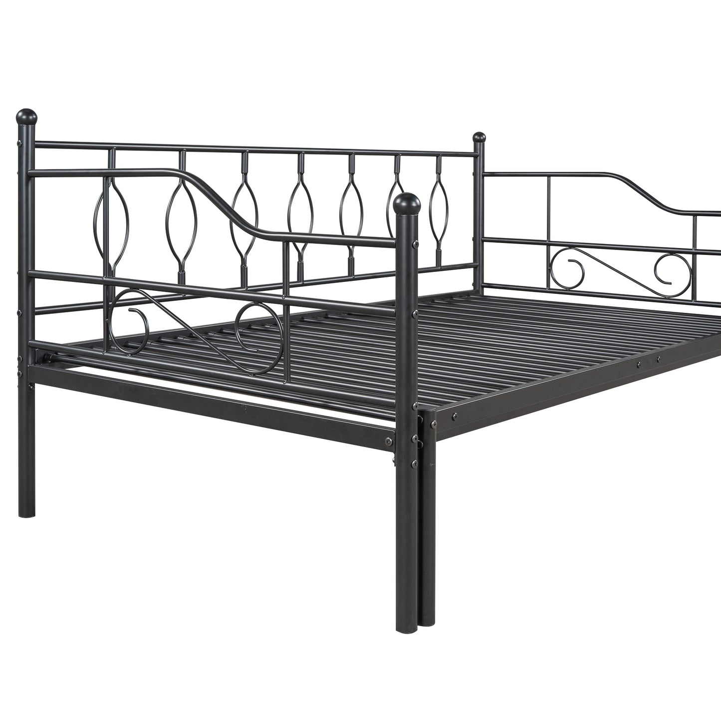 Twin Size Metal Daybed with Trundle, Daybed with Slat No Box required Black