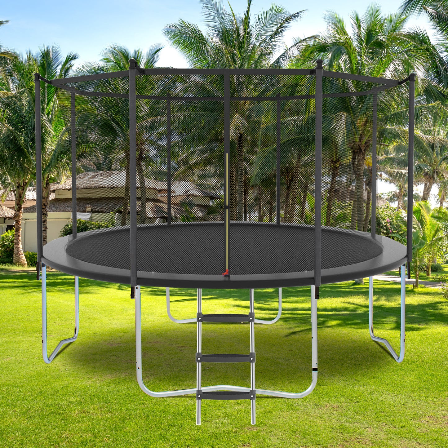 12FT Trampoline with Safety Enclosure Net, Outdoor Trampoline with Heavy Duty Jumping Mat and Spring Cover Padding for Kids and Adults