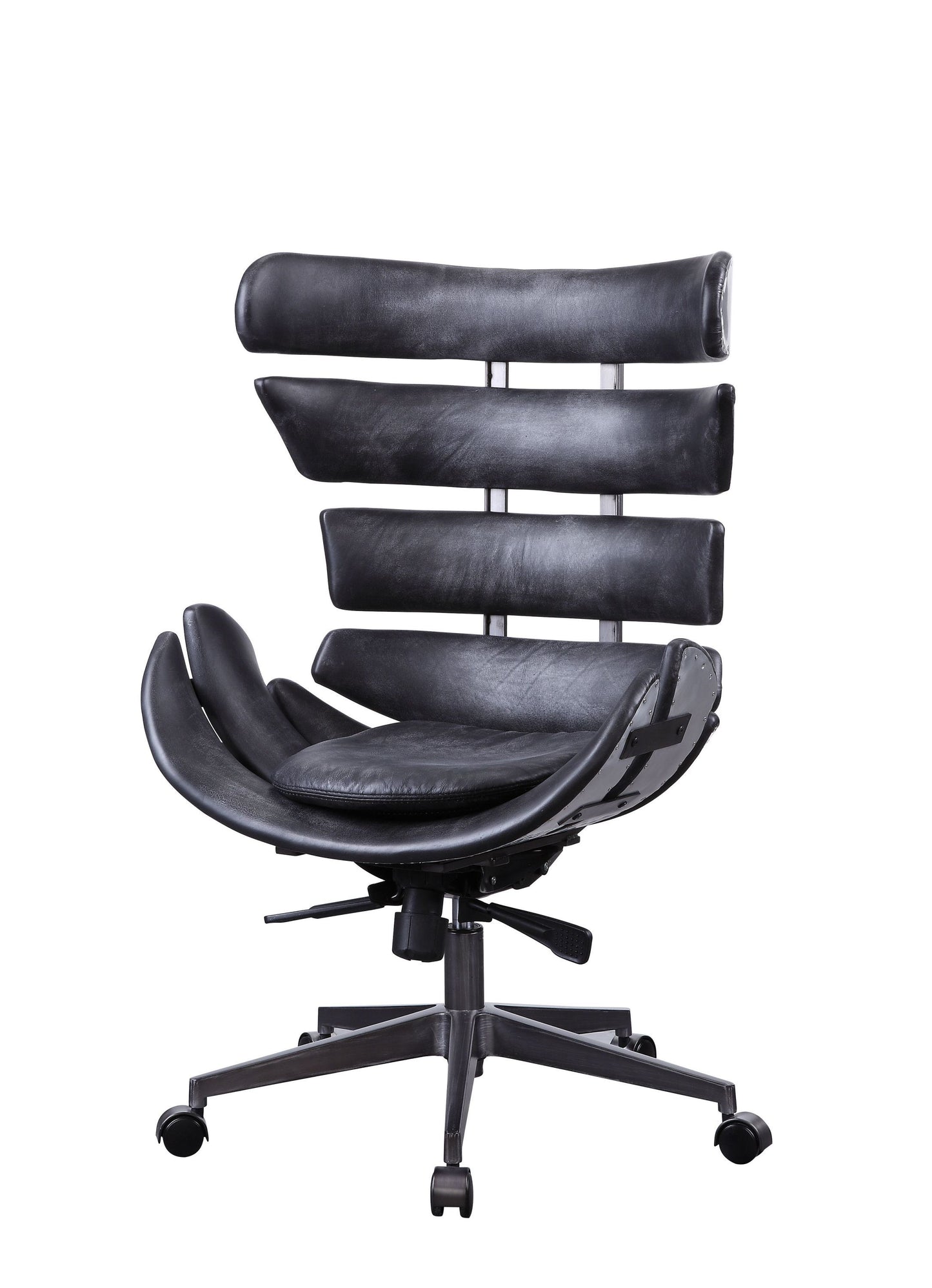 Megan Office Chair in Vintage Black Top Grain Leather & Aluminum 92552