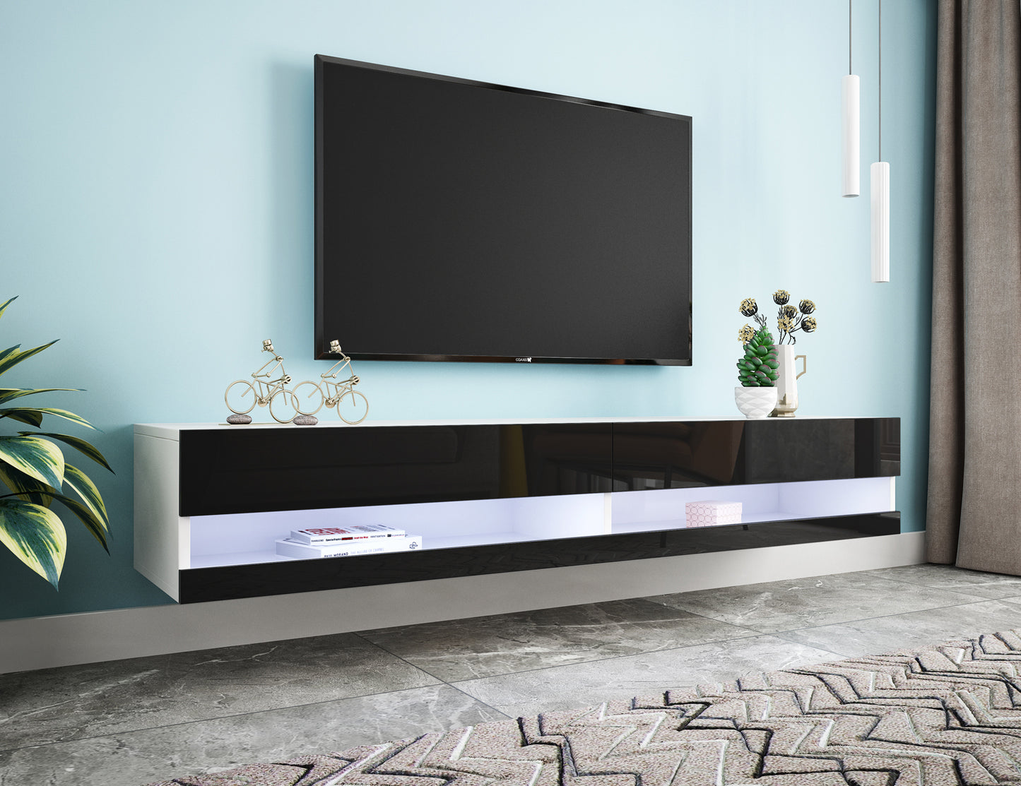 180-Inch LED TV Stand with Wall-Mounted Floating Design