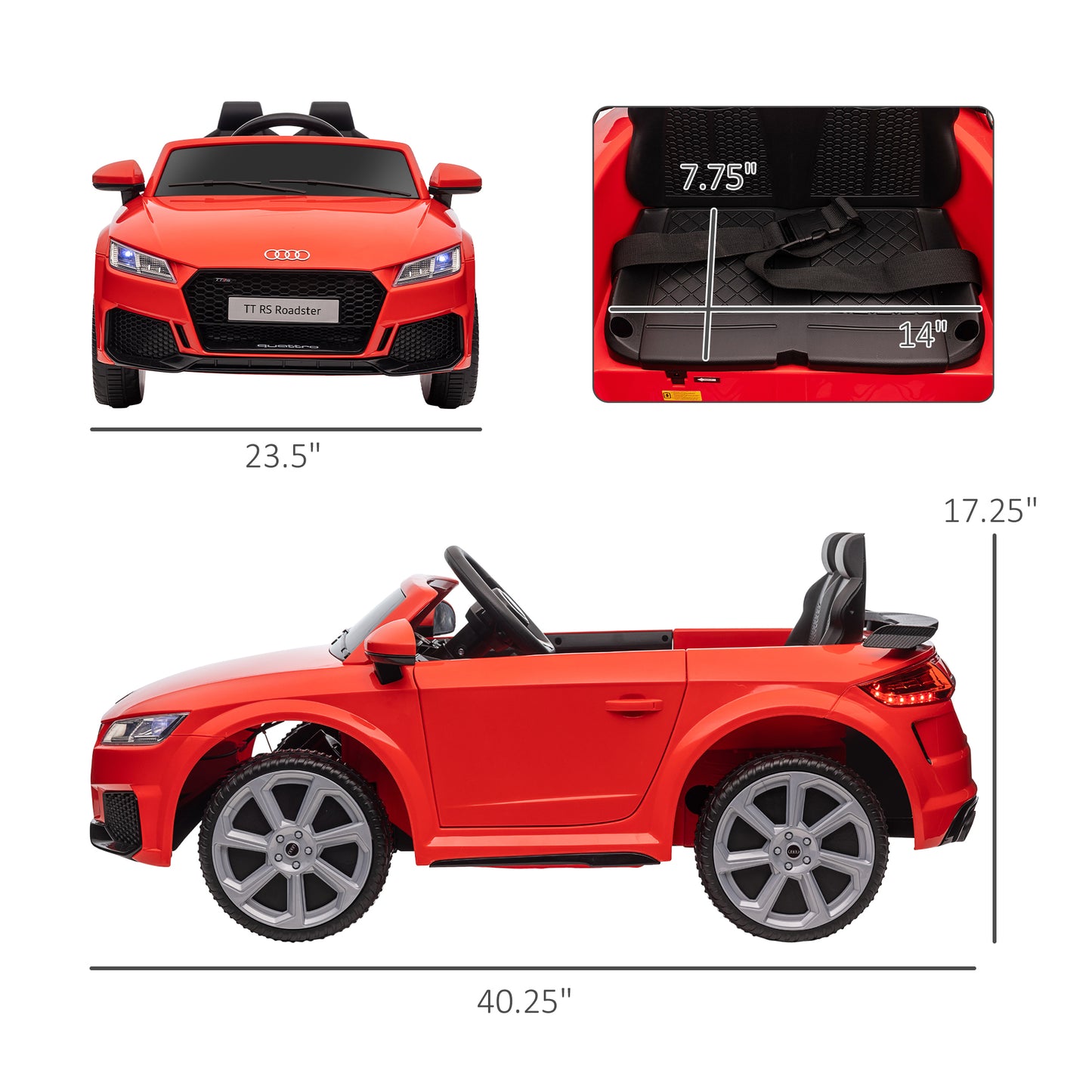 Aosom 6V Kids Electric Ride On Car, Licensed Audi TT RS with Suspension System and Remote Control, Horn, 5 Songs, Lights, MP3 Player, Red