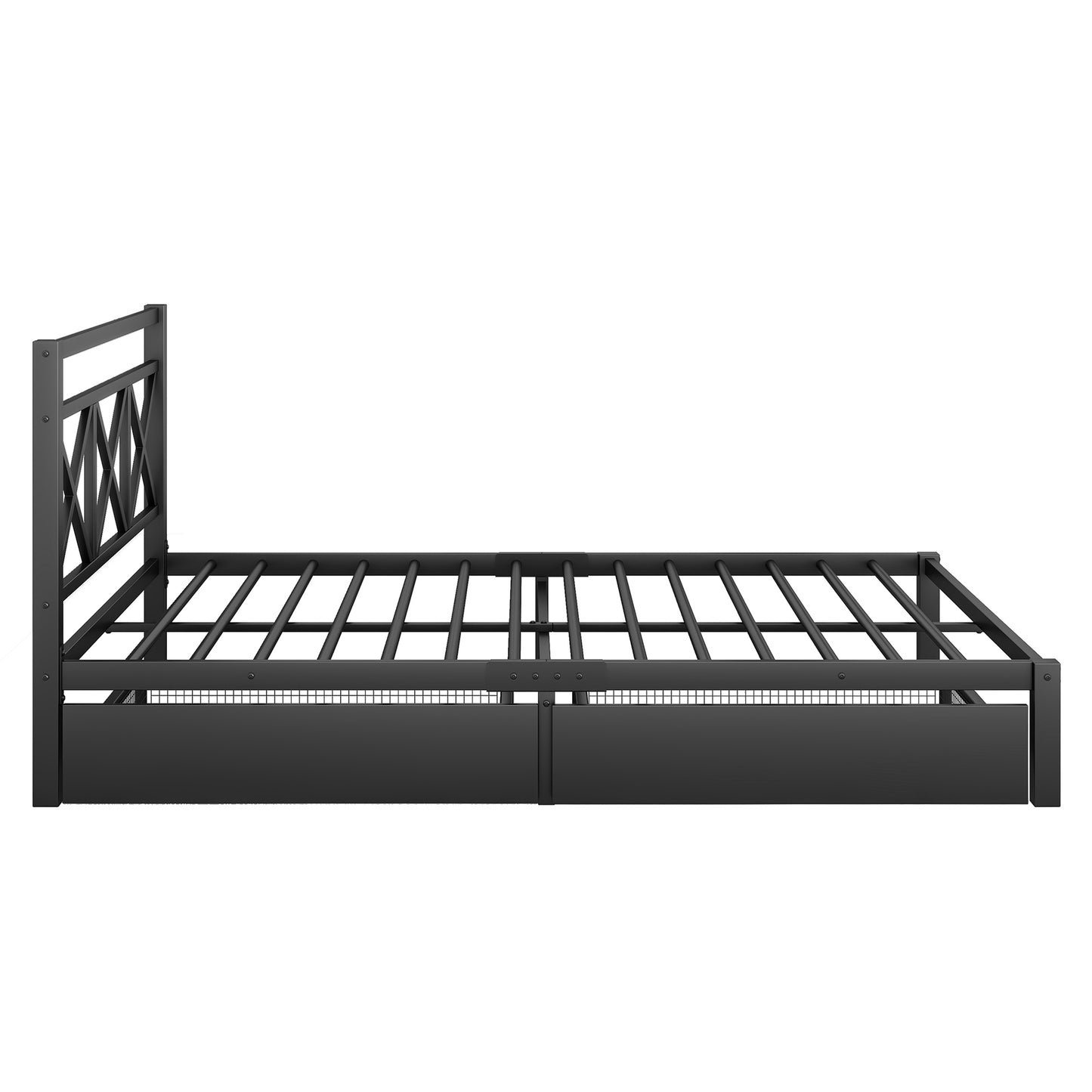 Metal Platform Bed with 2 Drawers, Queen (Black)