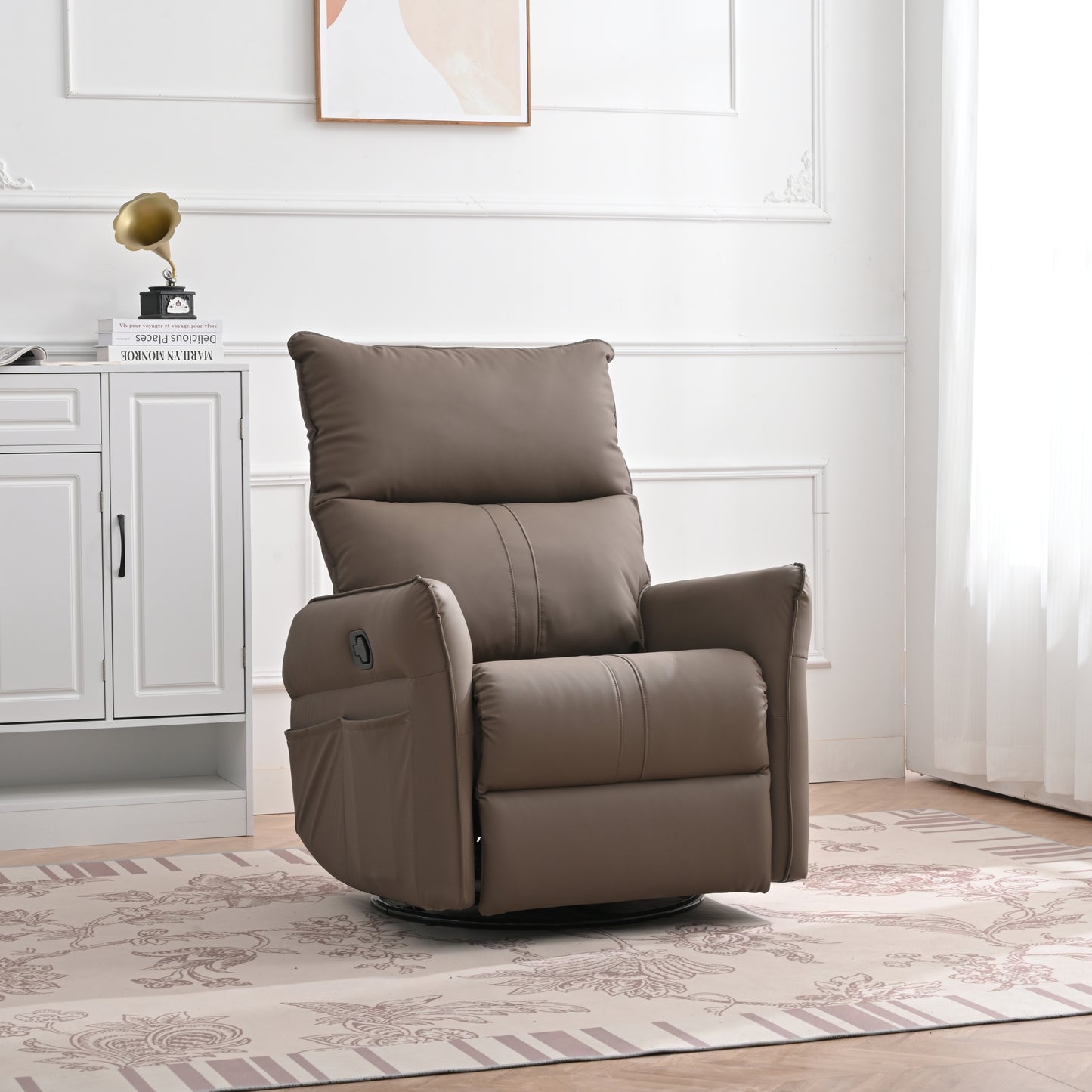 Brown PU Swivel Recliner Chair with Rocking Function