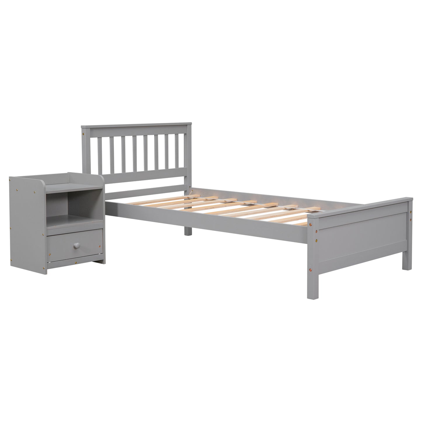 Twin Bed with Headboard and Footboard for Kids, Teens, Adults,with a Nightstand,Grey