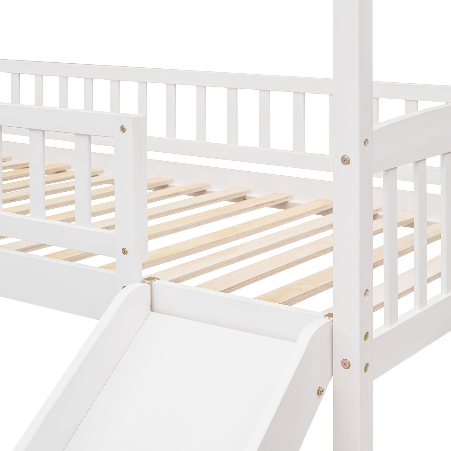 Twin Loft Bed with Slide, House Bed with Slide,White( :LT000212AAK)