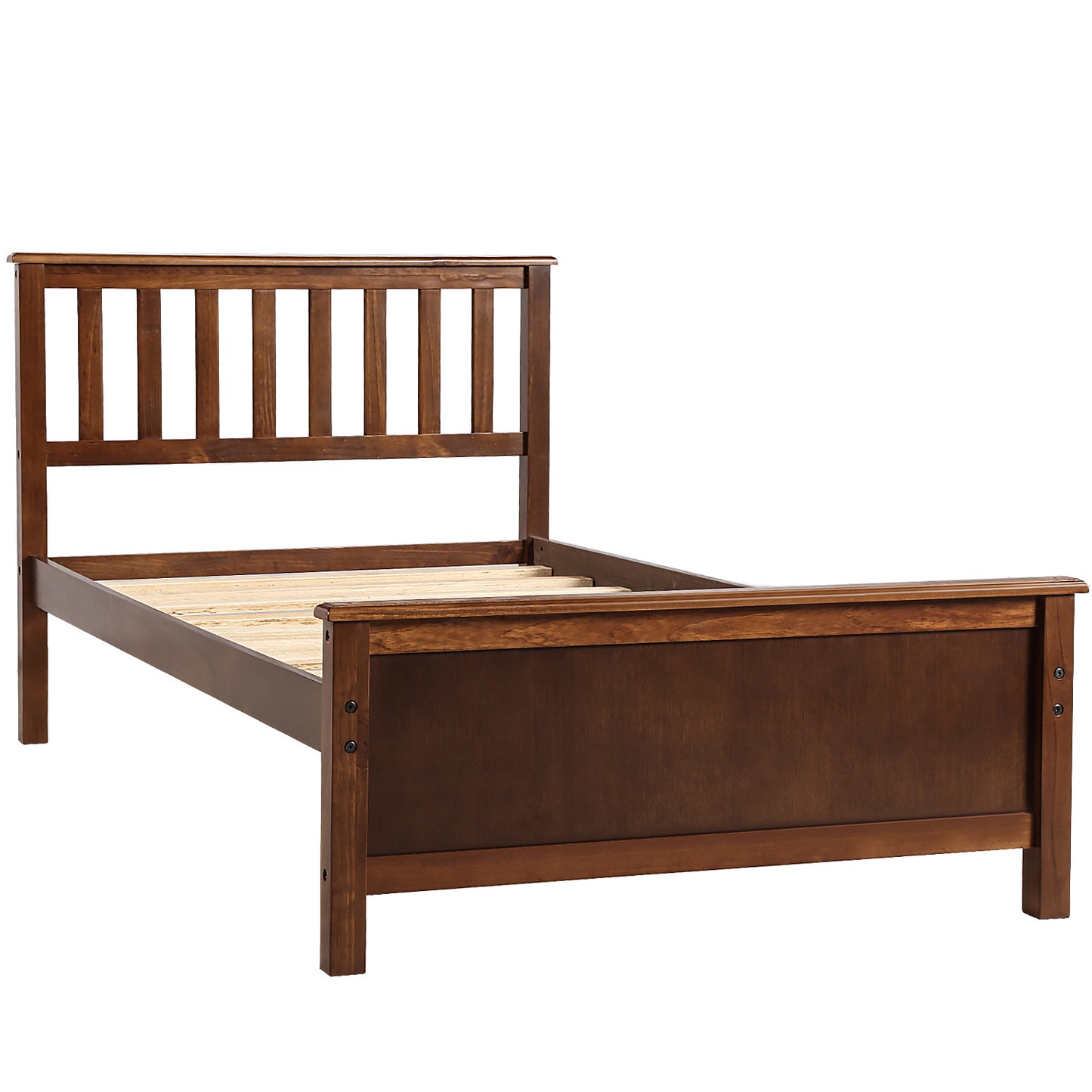 Twin Size Wood Platform Bed with Headboard,Footboard and Wood Slat Support, Walnut