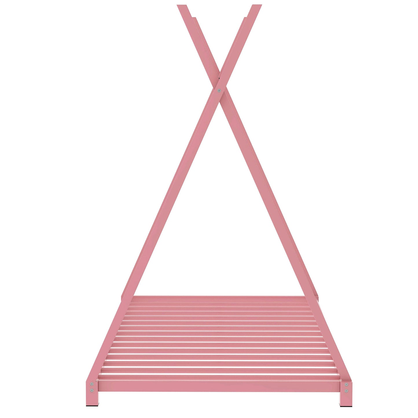 Metal Twin Size House Platform Bed with Triangle Structure, Pink