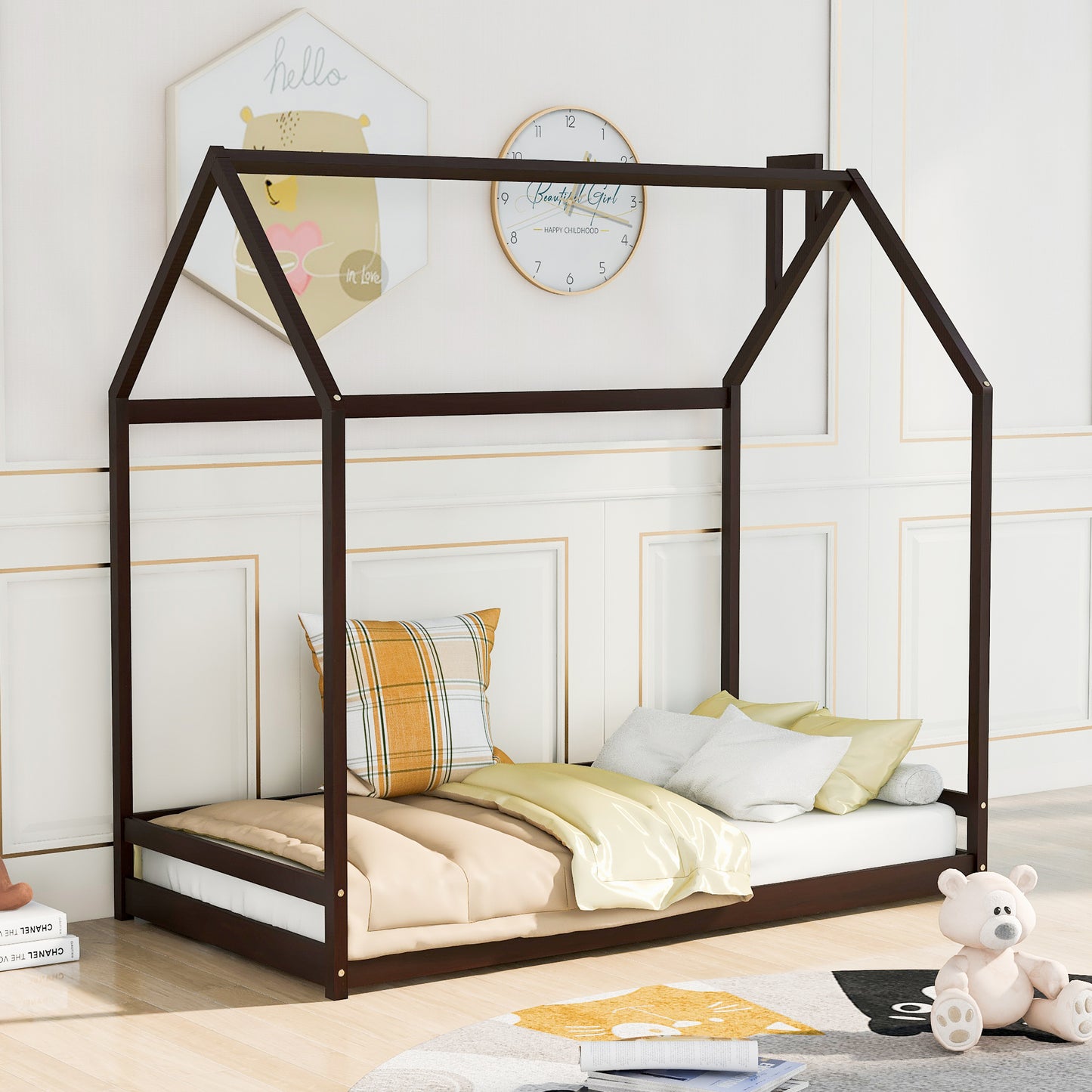 Twin Size House Bed Wood Bed, Espresso(OLD SKU:WF281435AAP)