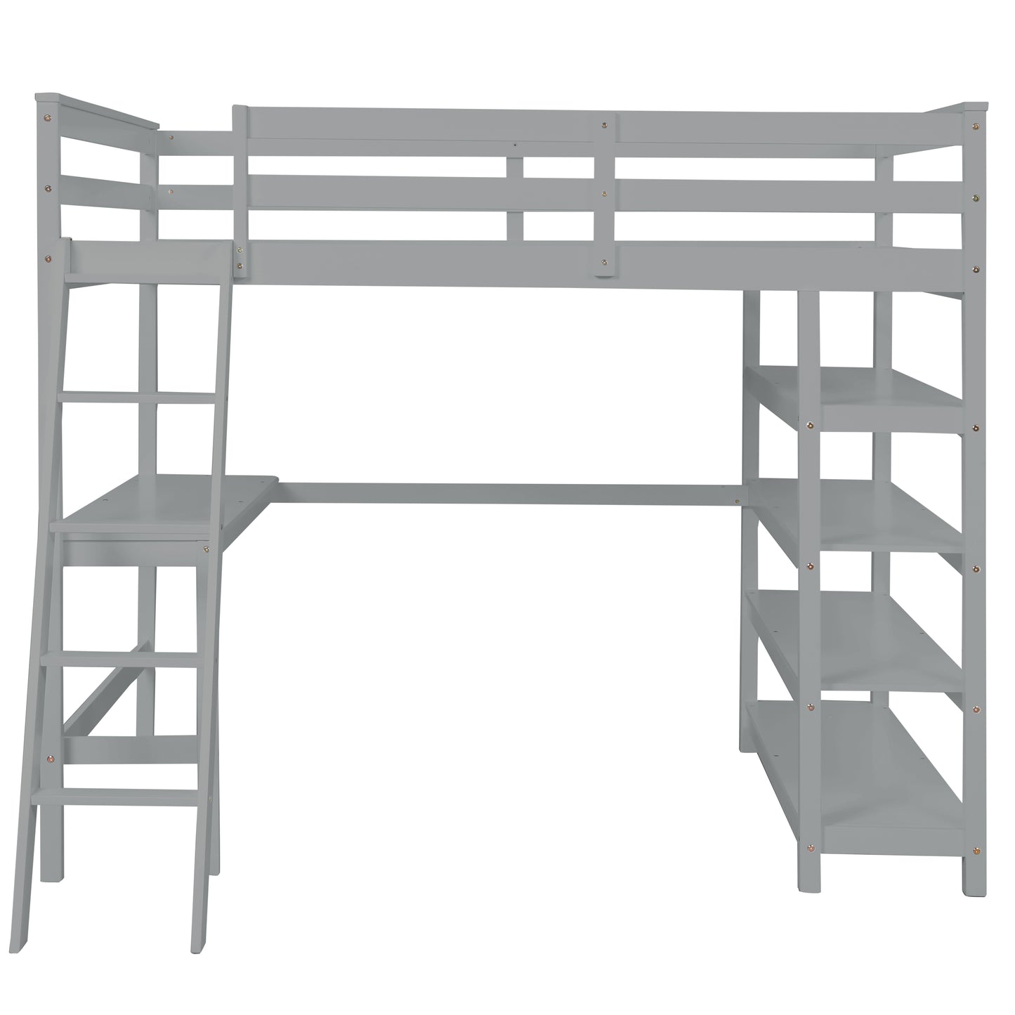 Loft Bed Full with desk,ladder,shelves , Grey