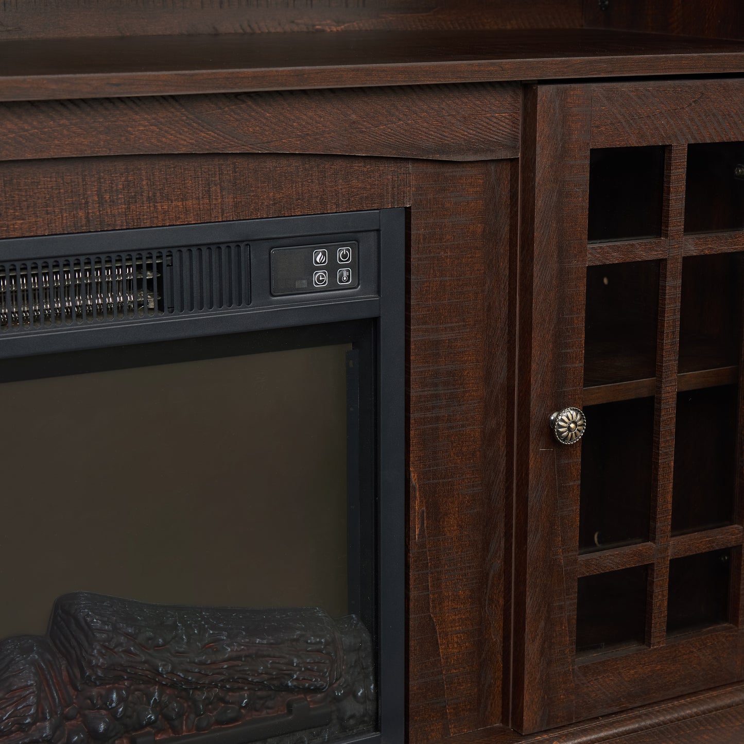 Modern Espresso TV Stand with Fireplace Insert and Open/Closed Storage for TVs Up to 65