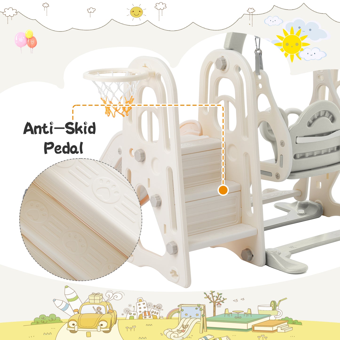 3 in 1 Toddler Swing and Slide Playset with Alphabet Theme