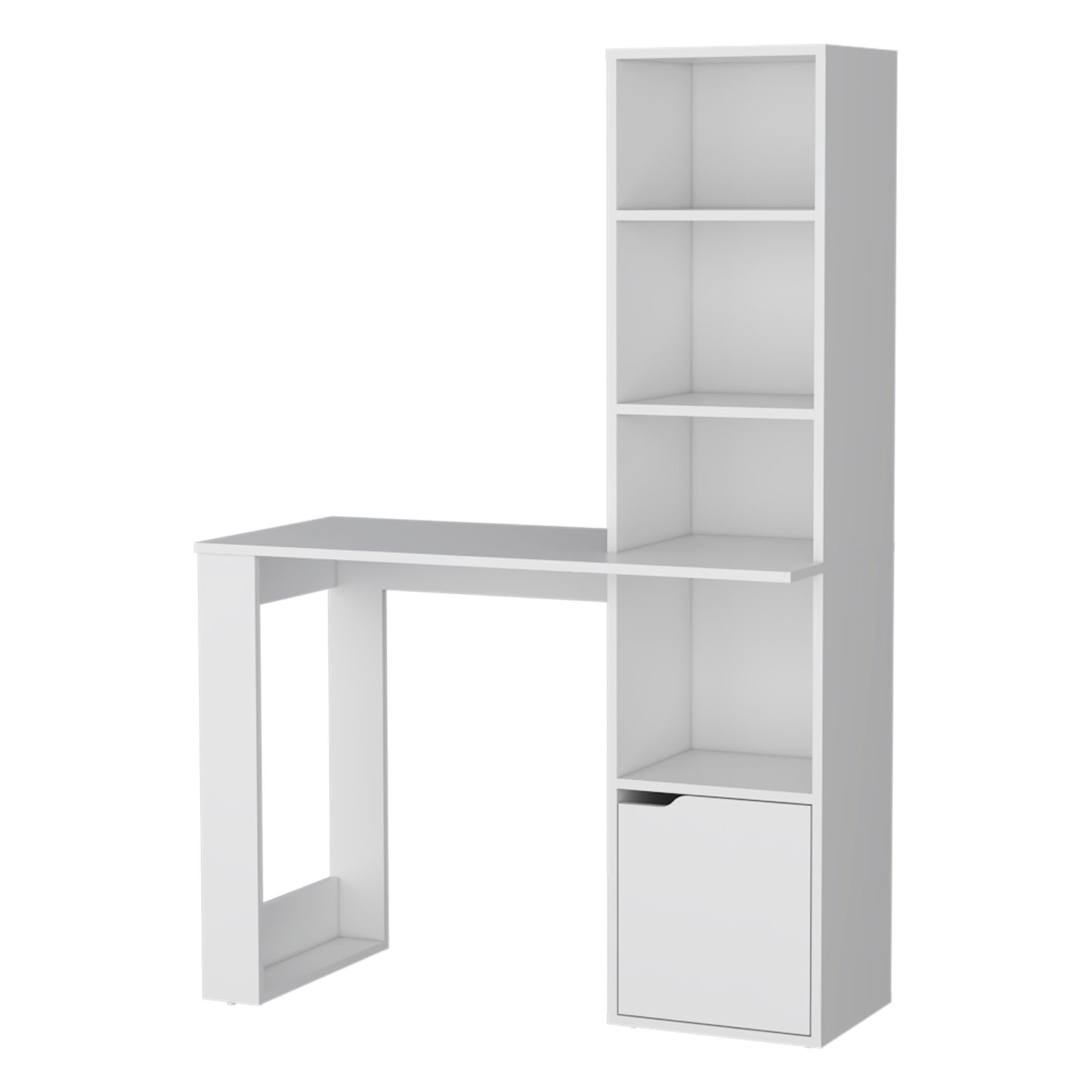 Aragon Office Desk with White Finish, Built-In Bookcase, and Lower Cabinet