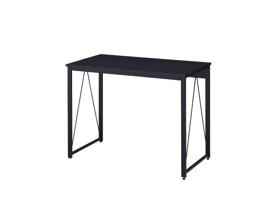 Rustic Industrial Writing Desk with Black Metal Base and Distressed Wooden Table