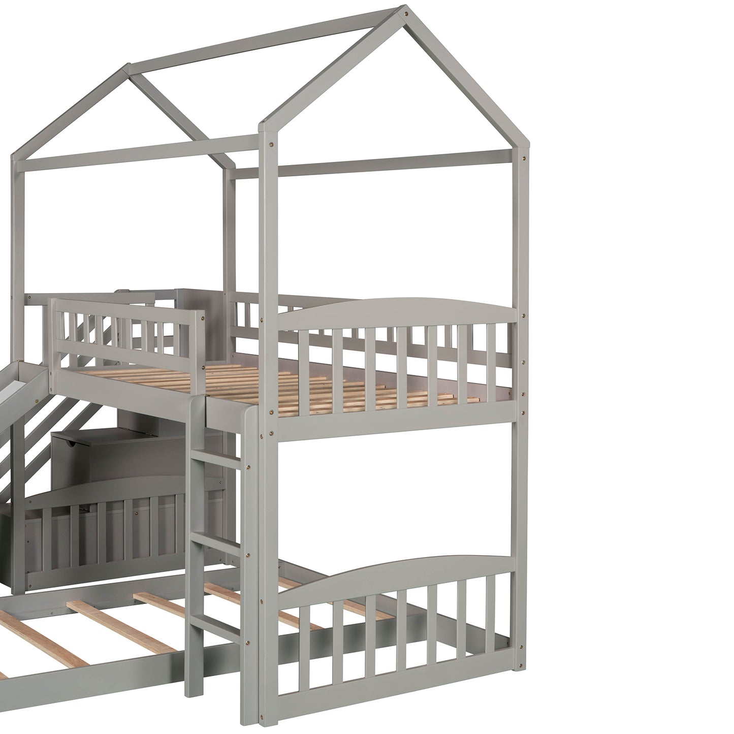 White House Design Twin Over Twin Bunk Bed with Slide and Storage Steps