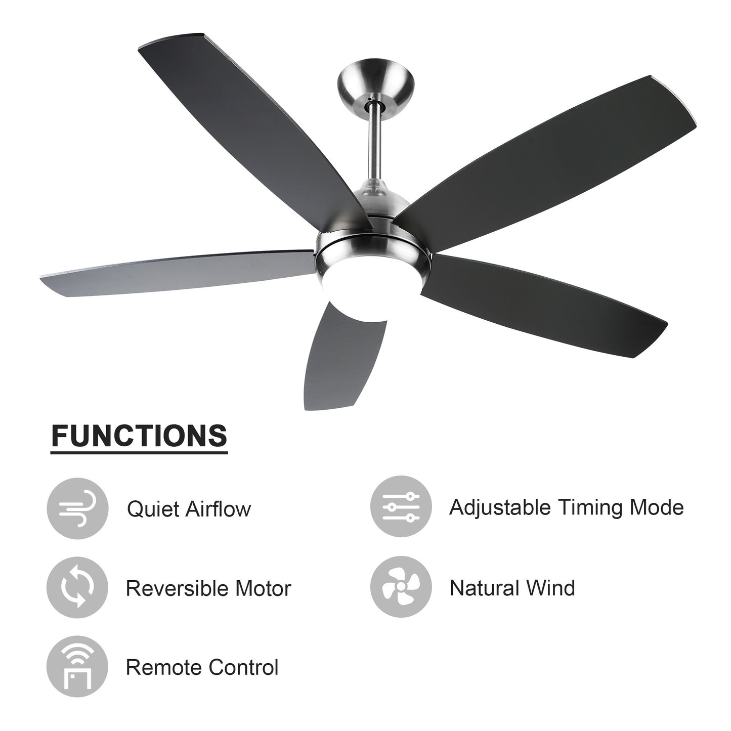 Sleek 52 Inch Remote Control Ceiling Fan with Dimmable LED Lights and Modern Design