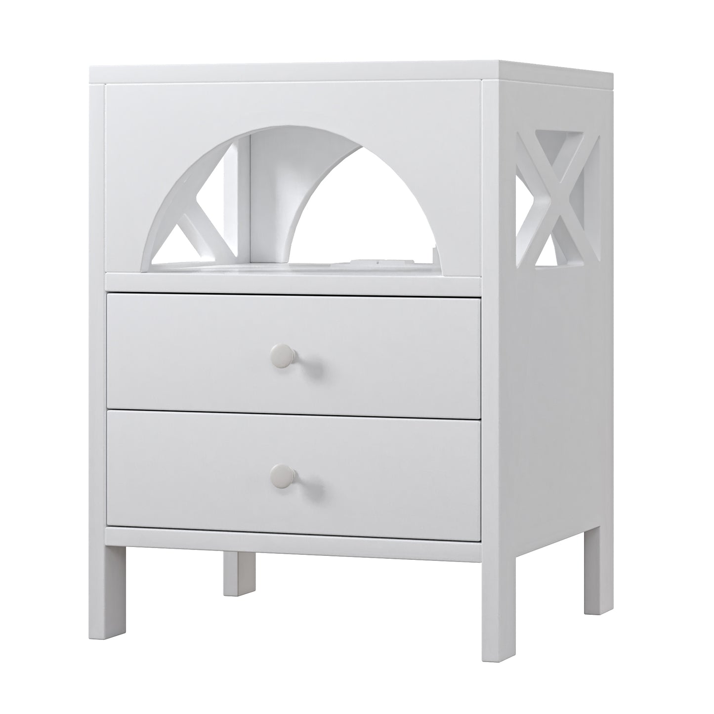 Nightstand with USB Charging Ports and LED Lights,End Table with 2 Drawers and Shelf,White