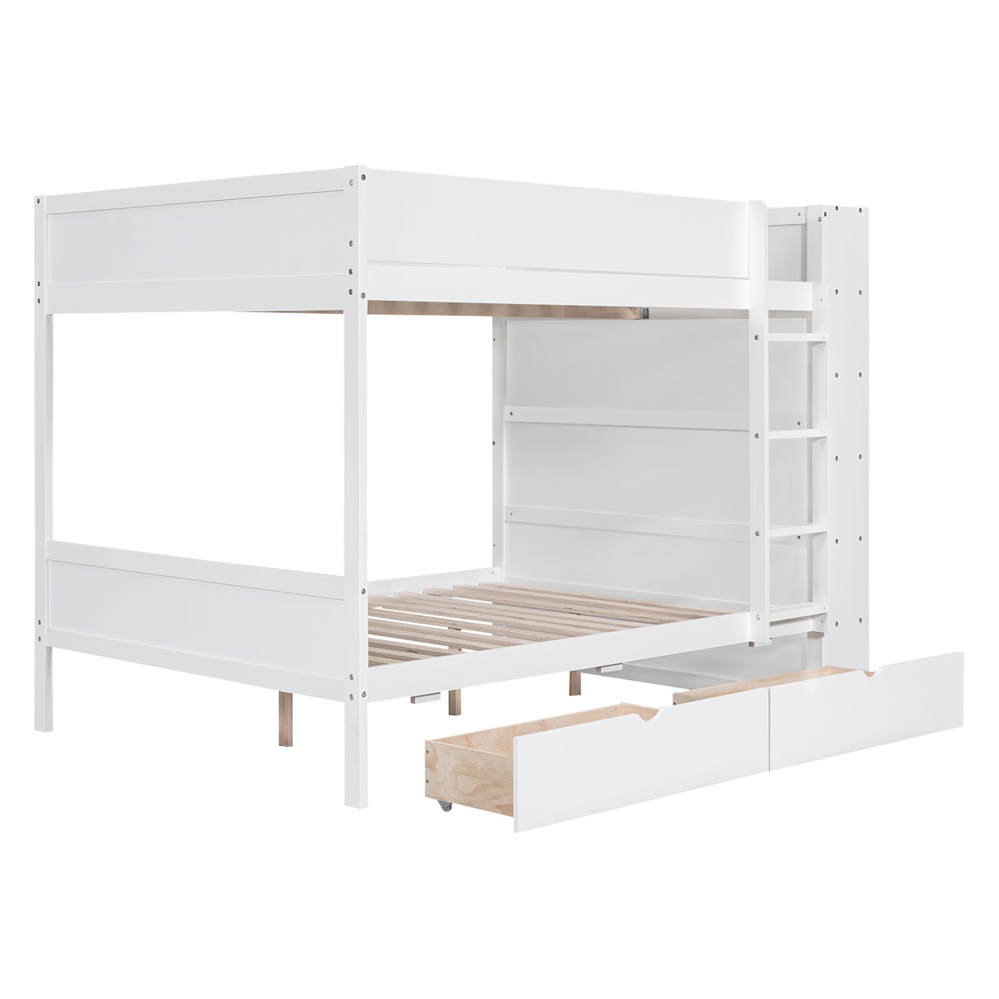 White Full over Full Bunk Bed with Bonus Storage and Multi-layer Cabinet