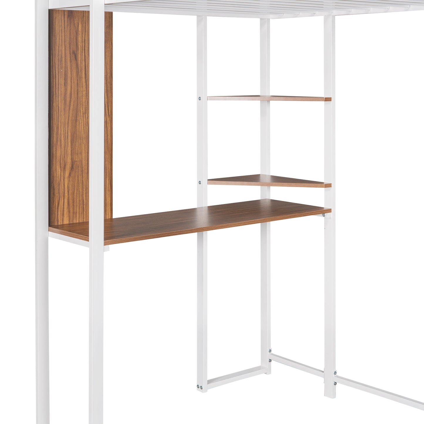 Twin Metal Loft Bed with 2 Shelves and one Desk ,WHITE(: MF281206AAK)