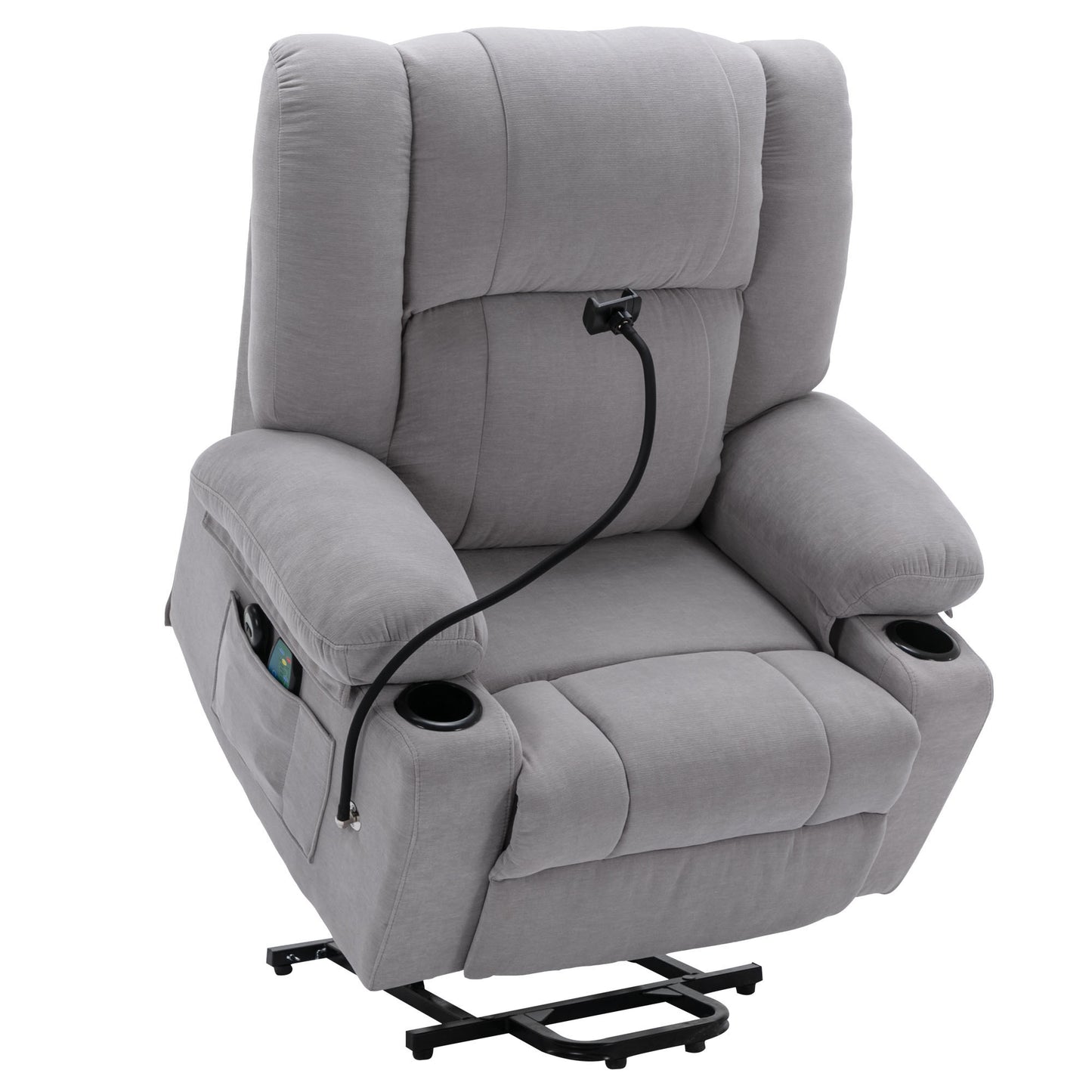 Grey Electric Power Lift Recliner Chair with Massage, Heat, Storage, and Swivel Phone Holder