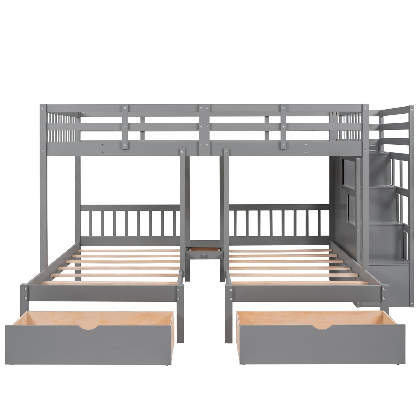 Triple Bunk Bed with Storage Drawers - Space-Saving Gray Design