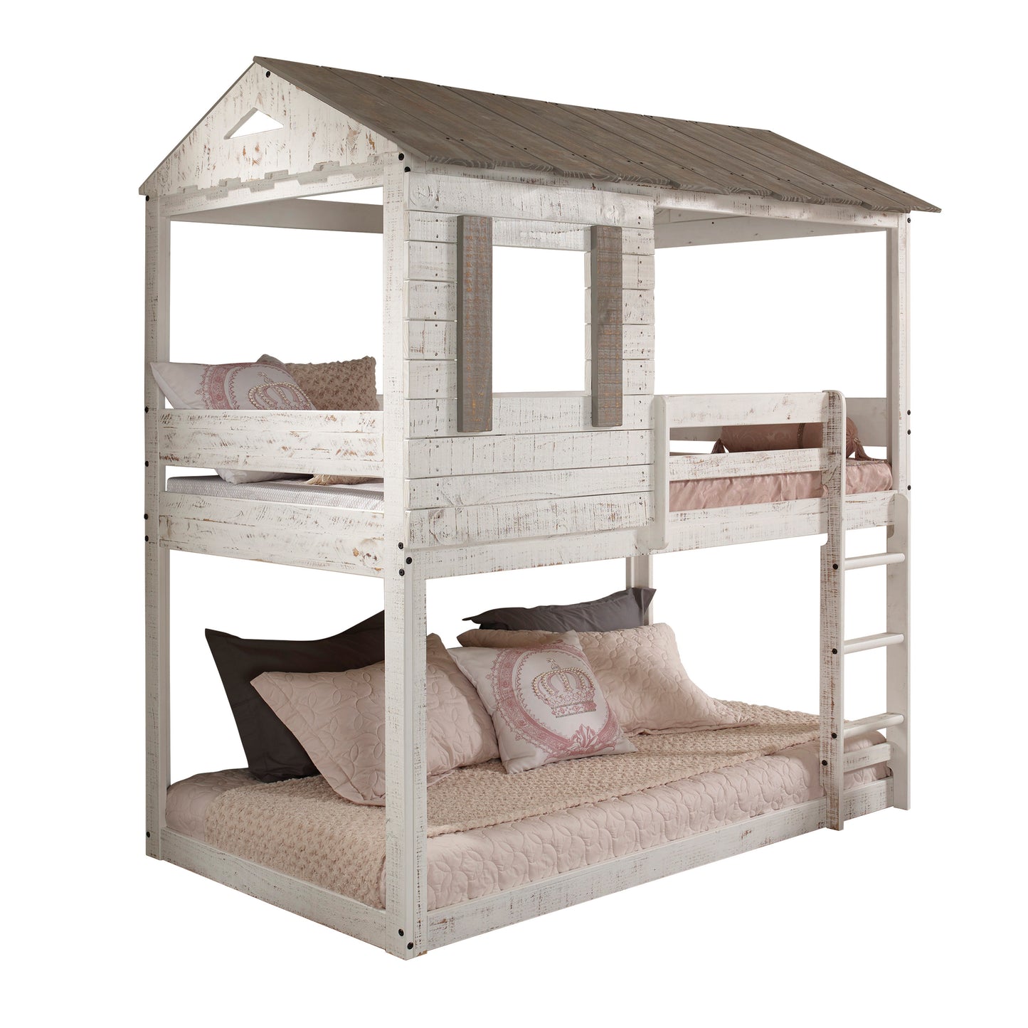 Darlene Rustic White Solid Pine Bunk Bed for Twin/Twin