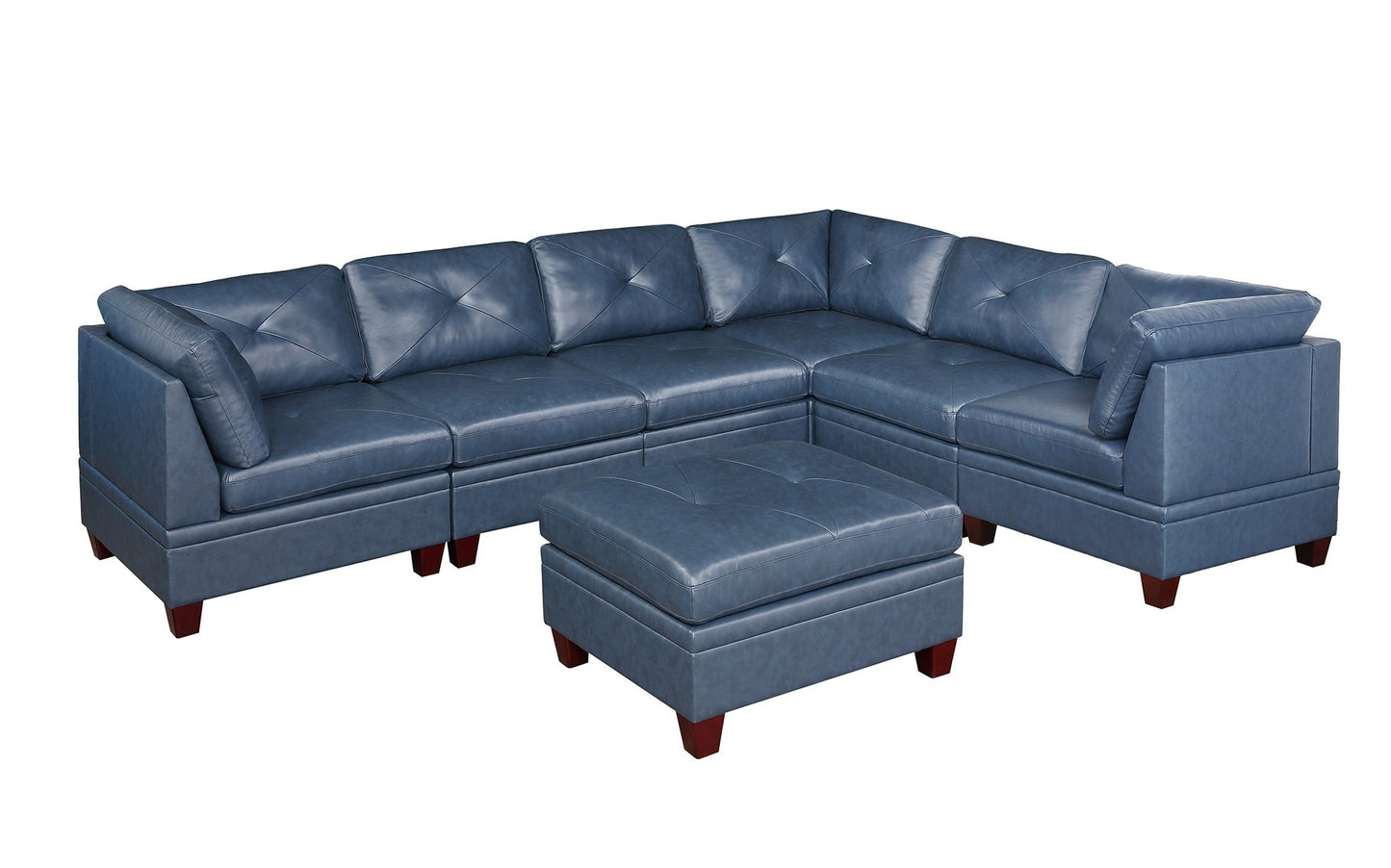 Luxurious Ink Blue Genuine Leather 6-Piece Sectional Sofa Set