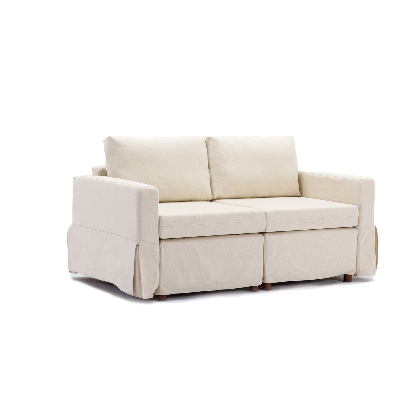 Cream 2-Seat Sectional Sofa with Ottoman and Washable Cushions