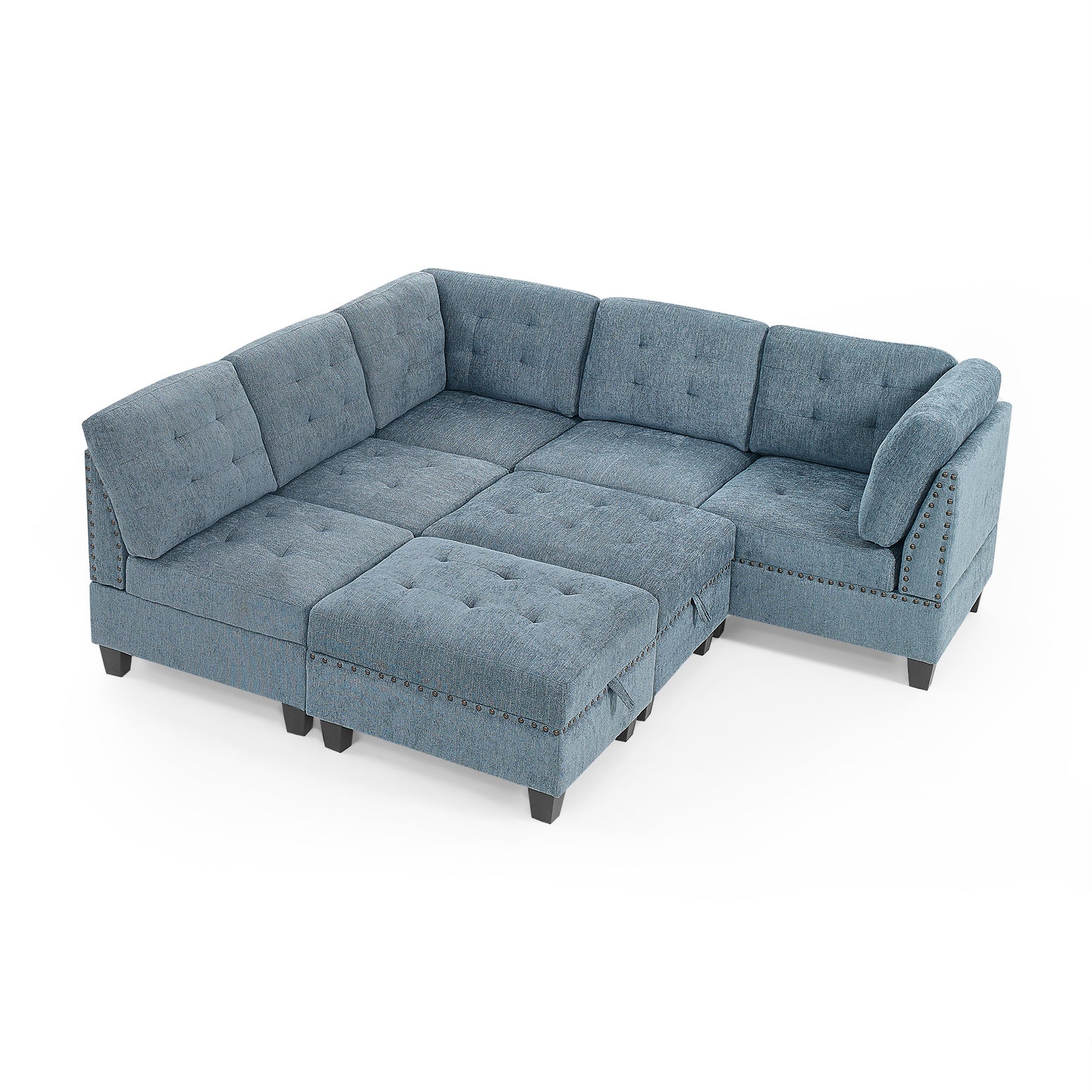 Navy Blue L Shape Modular Sectional Sofa with DIY Combination