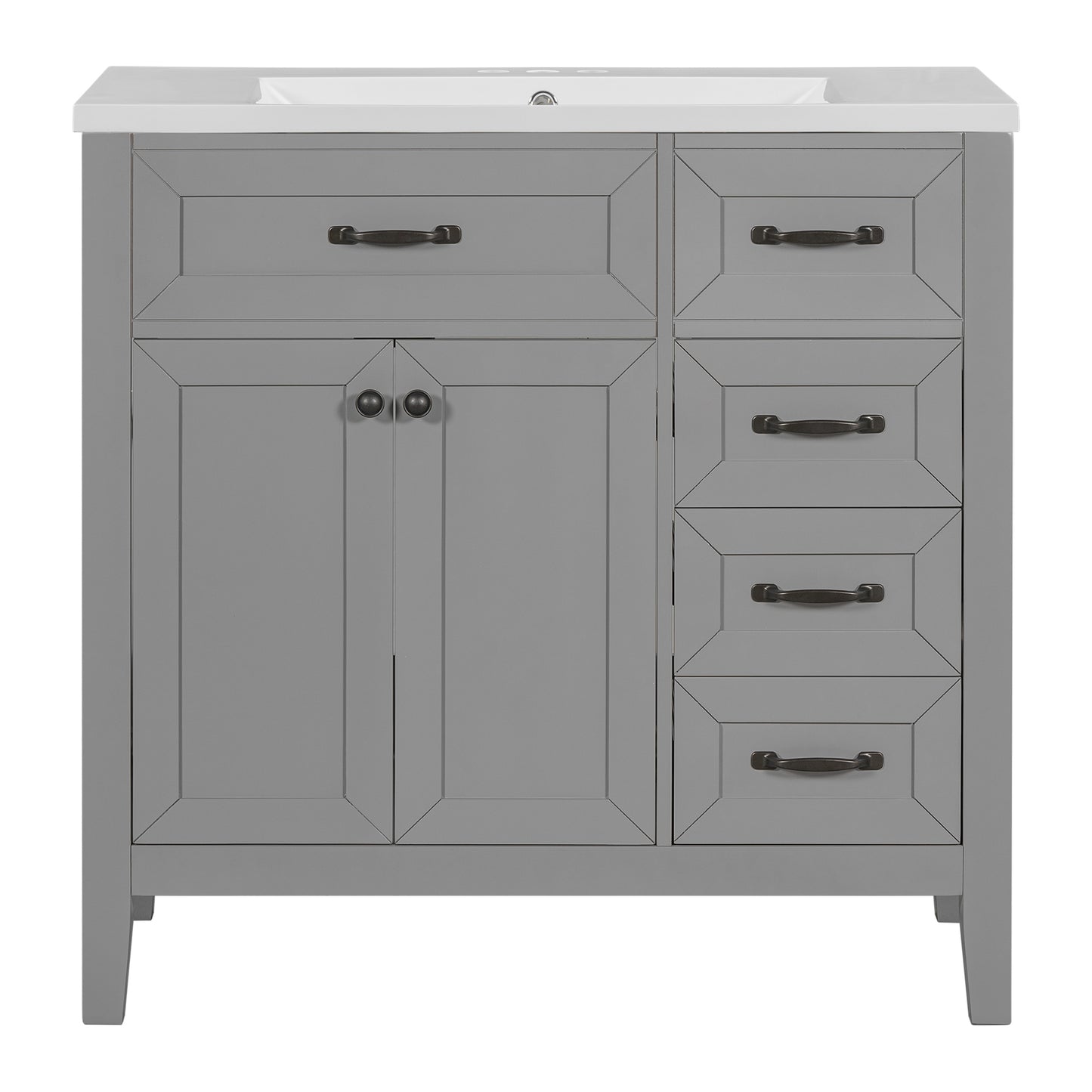 36" Bathroom Vanity with Sink Combo, Bathroom Cabinet with Drawers, Solid Frame and MDF Board, Grey