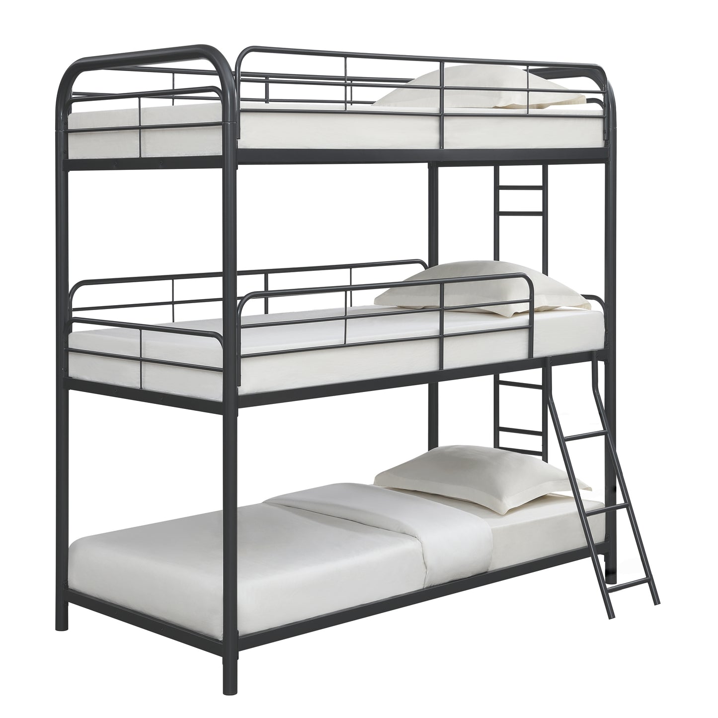 Children's Triple Bunk Bed - Sleek Black Metal Frame with Triple Twin Sleeping Areas